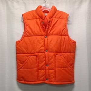 Vtg 70s Swingster Mens S/M Orange Puffer‎ Nylon Snap Button Vest USA Pockets